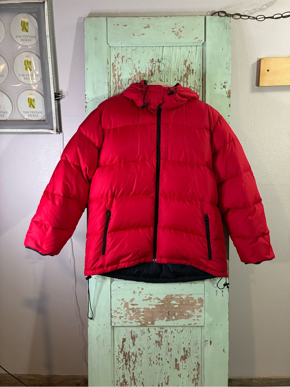 Women’s Lands' End Red Hooded goose down Puffer Jacket